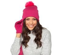 Ensemble d'hiver assorti avec bonnet à pompon et gants pour écran tactile, rose, taille unique