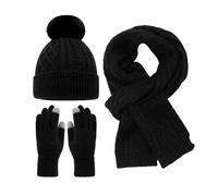 Ensemble D'Hiver En Tricot Ensemble Bonnet, éCharpe, Gants Tactiles Pour Femme, Coffret Cadeau D'Hiver, Bonnet Avec Pompon Doublé Polaire,Chaud 3 En 1 Cadeaux Noel Femme Homme