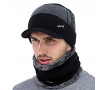 Ensemble d'hiver pour hommes - casquette de baseball et cheminée tunnel, noir, fibre acrylique, taille universelle