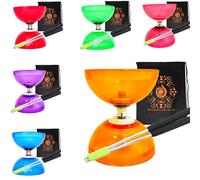 Ensemble diabolo à triple roulement à quartz avec bâtons en métal en aluminium, corde pour diabolo et sac de transport en cascade (orange avec baguettes argentées)