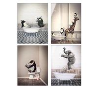 Ensemble d'images de salle de bain - Animaux dans la baignoire - Vintage - Impression sur toile - Poster de toilette - Salle de bain - Sans cadre(20 x 30 cm x 4 pièces, bain de rêves)
