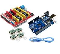 Ensemble d'imprimantes 3D - Carte de développement + carte d'extension CNC Shield V3 + pilote de moteur pas à pas A4988 4 pièces avec dissipateur de chaleur + câble