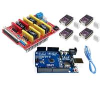 Ensemble d'imprimantes 3D - Carte de développement + Carte d'extension CNC Shield V3 + Pilote de moteur pas à pas DRV8825 4pcs avec dissipateur de chaleur + Câble