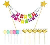 Ensemble D'Inserts De Décoration D'Anniversaire De 16 Pièces, Ensemble De Décoration De Gâteau, Décoration De Gâteau D'Anniversaire, Décoration De Gâteau Arc-En-Ciel