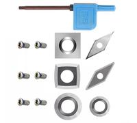 Ensemble d'inserts en carbure de tungstène pour tour à bois, pointes indexables avec lames longues rondes carrées, fraises en acier massif poli pour le travail du bois, vis et clé incluses