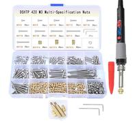 Ensemble d'inserts filetés M3 - 420 écrous chauffants avec pointe d'insertion M3 et kit de fer à souder numérique 60 W, 2 pointes interchangeables, installation facile pour pièces imprimées en 3D