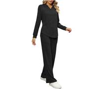 Ensemble D'intérieur Élégante Pour Femmes Tenue Femme Chic Et Elegant Pull D'hiver En Tricot Col En V Et Pantalon Large Femme Taille Haute Pantalon De Couleur Unie Décontracté Survêtement Ample