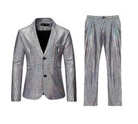 Ensemble Disco à Paillettes Métalliques Pour Homme - Costume Années 70 Avec Veste Brillante et Pantalon - Blazer Pour Les Loisirs