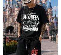 Ensemble Disney Think Fast McQueen, ensemble t-shirt et short décontracté pour homme, tenue d'été cool, style streetwear, ensemble sur le thème de la course automobile L,M,S,XL,XXLgraphique,LettresTis