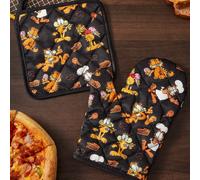 Ensemble d'isolation de cuisine Chef imprimé en noir, version complète. Gants de four/tapis d'isolation, indispensable pour la cuisson en cuisine, isolant efficacement les sources de chaleur, en versi