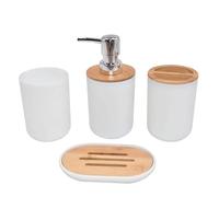 Ensemble distributeur de savon 1 ensemble d'accessoires de salle bain, 4 pièces d'articles toilette, Imitation résine plastique bambou bois combinaison Ensemble salle de bain accessoire(White)