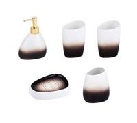 Ensemble distributeur de savon 5 pièces comprenant un plat en céramique et 2 porte-gobelets pour brosse à dents Motif marbre doré Gris