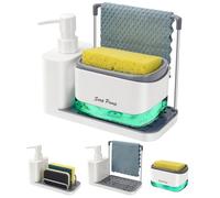 Ensemble distributeur de savon à main et vaisselle avec plateau, double distributeur de savon avec porte-éponge et porte-torchon, organiseur 5 en 1 pour évier de cuisine, comptoir de cuisine, gadgets