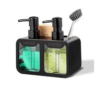 Ensemble Distributeur de Savon de Cuisine, Savon pour Les Mains et Liquide Vaisselle, Porte-éponge et Porte-Brosse 4 en 1 pour évier de Cuisine, Salle de Bain - Noir