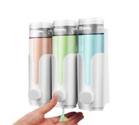 Ensemble distributeur de savon - Distributeur de savon de salle de bain de 8,26 pouces | Support mural manuel - L'organisateur triple de bouteilles étanche en ABS stocke le shampoing et la lotion pour