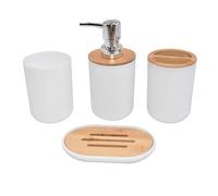 Ensemble distributeur de savon Ensemble D'accessoires De Salle Bain En Bambou, Kit Plastique, Distributeur Savon, Tasse Brosse À Dents, Porte-savon Ensemble salle de bain accessoire(White 4pcs A)