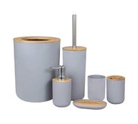 Ensemble distributeur de savon Ensemble D'accessoires De Salle Bain En Bambou, Kit Plastique, Distributeur Savon, Tasse Brosse À Dents, Porte-savon Ensemble salle de bain accessoire(Gray 6pcs C)