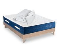 Ensemble Dolce Vita 180x200 cm + sommier bois + accessoires - Ressorts + mémoire - Ép. 28 cm