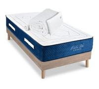 Ensemble Dolce Vita 90x190 cm + sommier bois + accessoires - Ressorts + mémoire - Ép. 28 cm