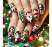 Ensemble D'ongles À Pression De Noël Avec Père Noël Et Boîte-cadeau Couverture Complète Bâton En Acrylique Facile À Appliquer Art 24 Pièces Élégant