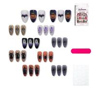 Ensemble D'ongles À Pression Halloween 30 Pièces Avec Feuilles Colle Gelée Et Mini Lime Bâton En ABS Léger Sur Les Pointes Des Ongles, Manucure D'halloween Réutilisable Pour Fête Costumée Kit(#e)