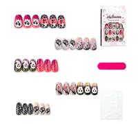 Ensemble D'ongles À Pression Halloween 30 Pièces Avec Feuilles Colle Gelée Et Mini Lime Bâton En ABS Léger Sur Les Pointes Des Ongles, Manucure D'halloween Réutilisable Pour Fête Costumée Kit(#a)