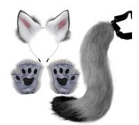 Ensemble d'Oreilles, Queue et Gants de Loup, Déguisement Loup Effet Réel Femme Facile à Enfiler, Tenue Halloween Cosplay pour Spectacle Scénique et Animation