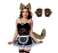 Ensemble d'Oreilles, Queue et Gants de Loup | Déguisement Loup Effet Réel Femme Facile à Enfiler | Tenue Halloween Cosplay pour Spectacle Scénique et Animation