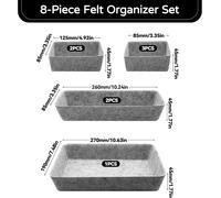Ensemble D'organisateurs De Tiroirs,8 Pièces Boîtes De Rangement En Feutre,Organisateur De Tiroir En Feutre Empilable Pour Bureau,Chambre À Coucher,Cuisine (Carré Gris Clair)