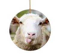 Ensemble d'ornements de vacances en céramique avec motif de langue de mouton coquin, mignon animal mignon, décoration de sapin de Noël, pendentif à suspendre 10 cm