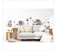 Ensemble d'ours en peluche Joli ours Beau Décor Élégant Décoration Garderie Decal Décalcomanies Autocollants Fleurs Rose Bébé Des gamins Accueil Moderne Sticker mural Fille Fleurs Salon Chambre