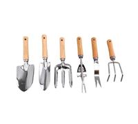 Ensemble d'outils à main en acier inoxydable de qualité supérieure avec poignées en bois, kit de jardinage 6 pièces, matériau épais, comprend truelle, fourchette, cultivateur