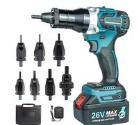 Ensemble d'outils à rivets sans fil - Pistolet à riveter électrique automatique avec batterie 26 V, chargeur et étui de transport - Convient pour rivets M3-M12