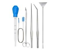 Ensemble d'outils d'aquascaping en acier inoxydable pour plantes d'aquarium avec pince droite/incurvée, ciseaux, grattoir à sable, brosse de nettoyage pour plantes aquatiques (argent, standard, 6