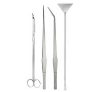 Ensemble d'outils d'aquascaping en acier inoxydable pour plantes d'aquarium avec pince droite/incurvée, ciseaux, grattoir à sable, brosse de nettoyage pour plantes aquatiques (argent, standard, 4
