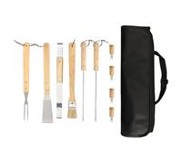 Ensemble D'Outils De Barbecue - 10 Pièces Set d'Ustensiles Barbecue avec Manche en Bois - Acier Inoxydable Set De Cuisson Portable avec Spatule, Pince Et Ustensiles pour Le Jardin, Le Voyage Et Cam