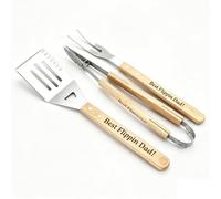 Ensemble d'outils de Barbecue personnalisé pour Papa 3 pièces | Ensemble d'ustensiles de Barbecue gravés sur Mesure pour Hommes, Papa, Ensemble de Grillage gravé sur Mesure (Pelle, Pince, Fourche)