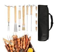 Ensemble D'Outils De Barbecue | Set Complet D'ustensiles De Barbecue avec Manche en Bois,Acier Inoxydable Set De Cuisson Portable avec Spatule, Pince Et Ustensiles pour Le Jardin, Le Voyage Et Camp