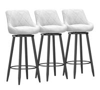 Ensemble d'outils de barre en velours moderne de 3 chaises de bar pivotantes avec dos et repose-pieds en métal noir pour île de cuisine/salle à manger blanc 65 cm