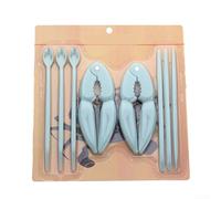 Ensemble d'outils de casse-crabe passe au lave-vaisselle comprenant 2 crackers à griffes, 3 fourchettes, 3 cuillères pour crabe homard et préparation de noix à coque dure (bleu)