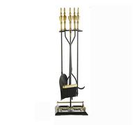 Ensemble d'outils de cheminée 5 pièces en Fer forgé avec Support de Pince à bûches de 32 Pouces et Socle pour Foyer, Accessoires pour poêle à Bois