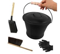 Ensemble d'outils de cheminée en fer galvanisé avec seau et pelle, brosse, gants pour la collecte des cendres, le transport des cheminées, les transporteurs de cendres avec corde de rangement