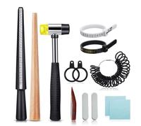 Ensemble d'outils de dimensionnement de bagues, 11 pièces, jaugeur de taille de bague, ensemble d'outils de mesure de bijoux avec maillet en caoutchouc et plastique, sizer de bague, appareil de mesure