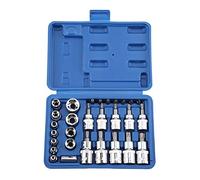 Ensemble d'outils de douilles étoiles en acier dur de 29 pièces, kit de réparation mécanique, adaptateur d'embout de qualité professionnelle avec boîte de rangement en plastique,