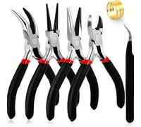 Ensemble d'outils de fabrication de bijoux noirs, 4 pinces à bijoux, 1 outil d'ouverture d'anneaux, 1 pince à épiler noire, outils multifonctionnels 6 pièces Q-6-H