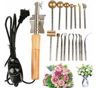 Ensemble d'outils de fabrication de fleurs en tissu avec température réglable | Machine à repasser pour fleurs artificielles DIY, chauffage rapide | Comprend un support anti-brûlure | 17 têtes