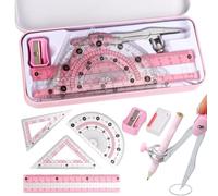 Ensemble d'outils de géométrie 8 pièces, Kit de dessin règle rapporteur boussole avec boîte en métal pour les mathématiques en classe