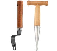 Ensemble d'outils de Jardin 2 pièces, plantoir à graines avec Manche en Bois et désherbeur en Acier Inoxydable, Outils manuels Essentiels pour la Plantation, Le semis, l'élimination Facile des mauv