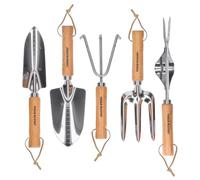 Ensemble d'outils de Jardin 5 pièces avec poignée en Bois pour Plantation, désherbage, truelle, transplanteur, sarcloir, cultivateur à Main, Fourchette, Cadeau de Jardinage pour Homme et Femme Tough