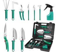 Ensemble d'outils de Jardin de 10 Pièces avec étui de Transport Comprenant Un Transplantoir,Un Sécateur,des Pelles et Un Vaporisateur d'eau,Coffret Cadeau de Jardin
